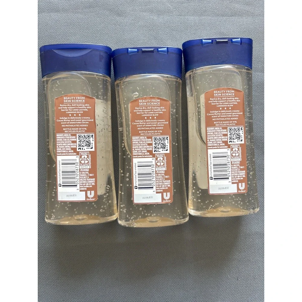 Lot of 3 Vaseline Cocoa Radiant Body Gel Oil 6.8 fl oz 200 ml Pure Cocoa Butter